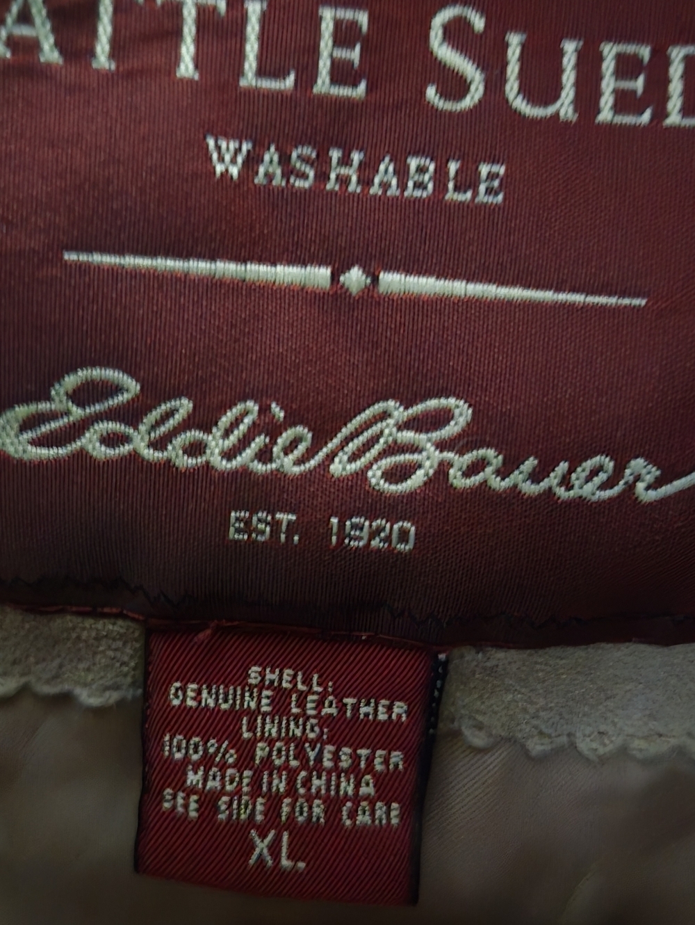 Vintage 1980s Eddie Bauer Suede Leather Jacket, XL Western Style, Latte Brown - Picture 13 of 13